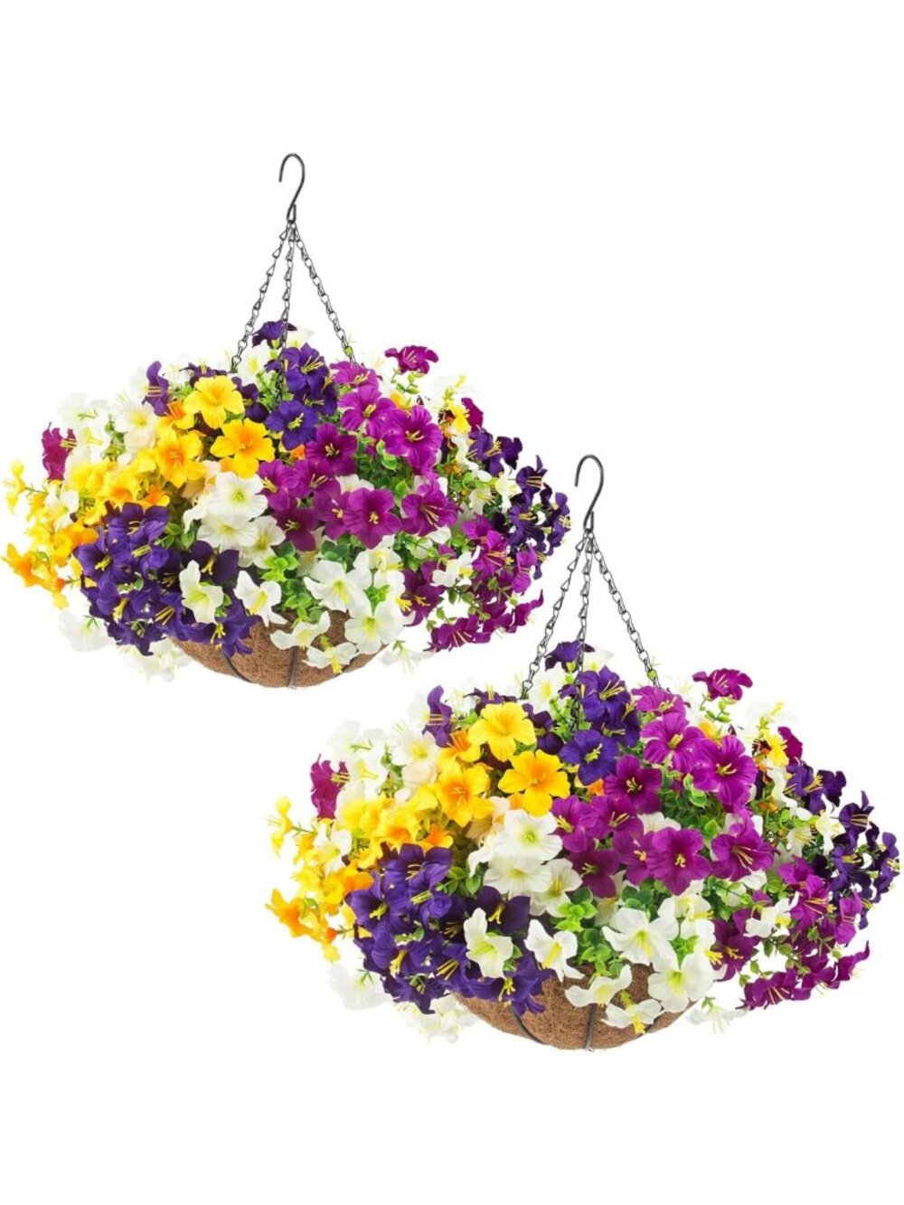 Daynight 2 Set Artificial Outdoor Hanging Baskets with 24 Pcs Petunias